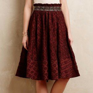 Maeve Anthropologie Brown Dimond Cut Texture Midi Skirt Size 6